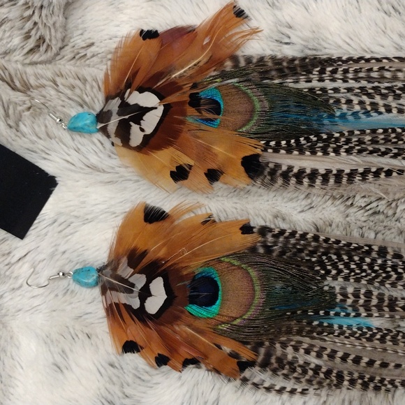 Handmade feather earrings with authentic turquoise - Picture 2 of 8